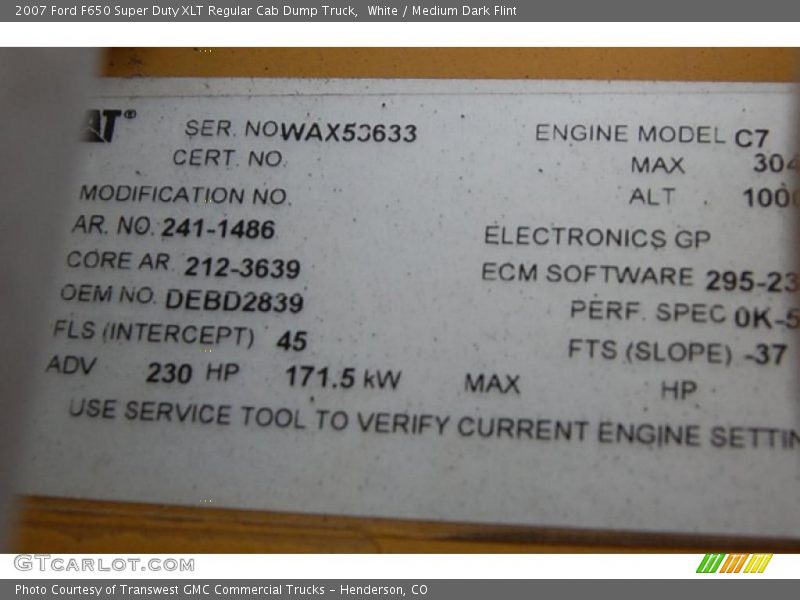 White / Medium Dark Flint 2007 Ford F650 Super Duty XLT Regular Cab Dump Truck