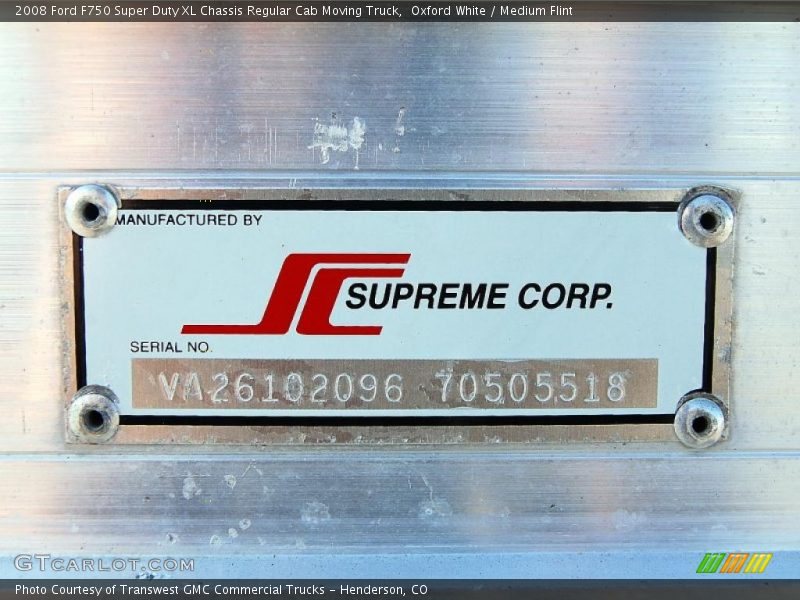 Oxford White / Medium Flint 2008 Ford F750 Super Duty XL Chassis Regular Cab Moving Truck