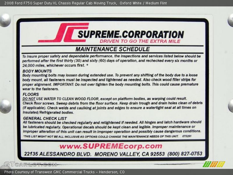 Oxford White / Medium Flint 2008 Ford F750 Super Duty XL Chassis Regular Cab Moving Truck