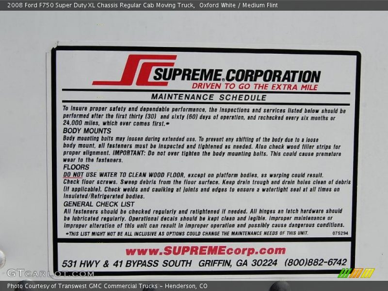 Oxford White / Medium Flint 2008 Ford F750 Super Duty XL Chassis Regular Cab Moving Truck