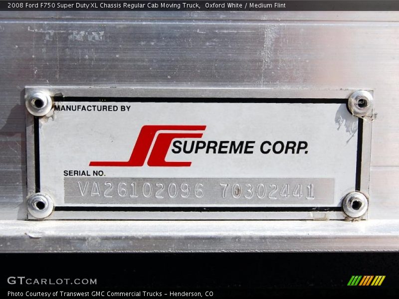 Oxford White / Medium Flint 2008 Ford F750 Super Duty XL Chassis Regular Cab Moving Truck