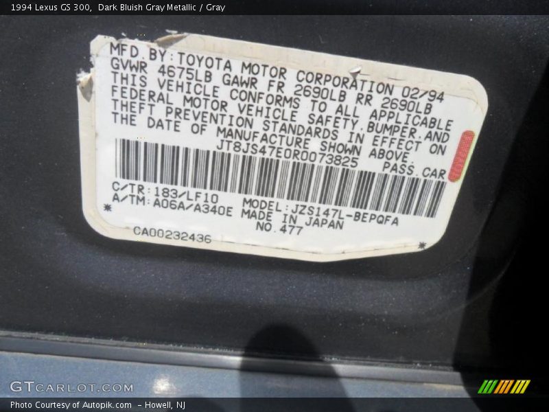 1994 GS 300 Dark Bluish Gray Metallic Color Code 183