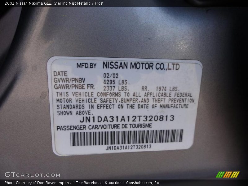 Sterling Mist Metallic / Frost 2002 Nissan Maxima GLE