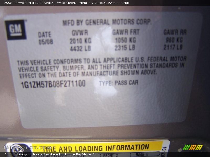Amber Bronze Metallic / Cocoa/Cashmere Beige 2008 Chevrolet Malibu LT Sedan