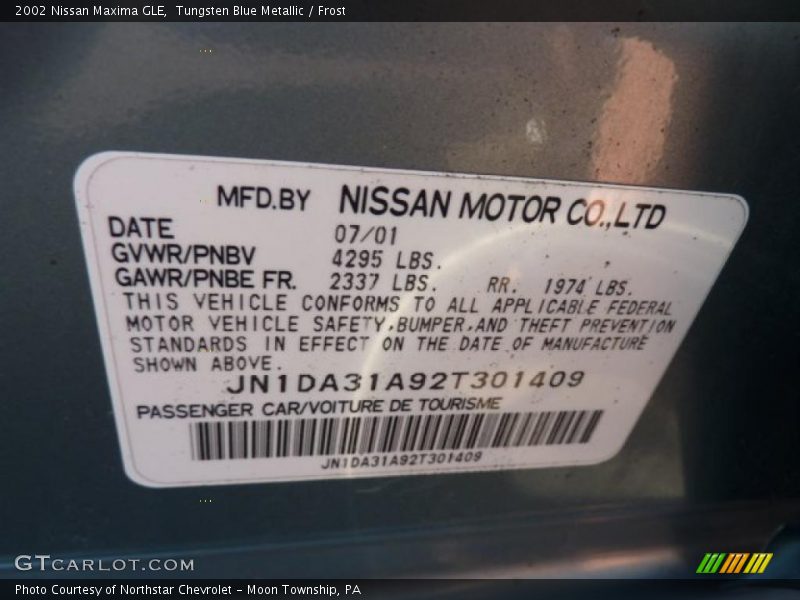 Tungsten Blue Metallic / Frost 2002 Nissan Maxima GLE