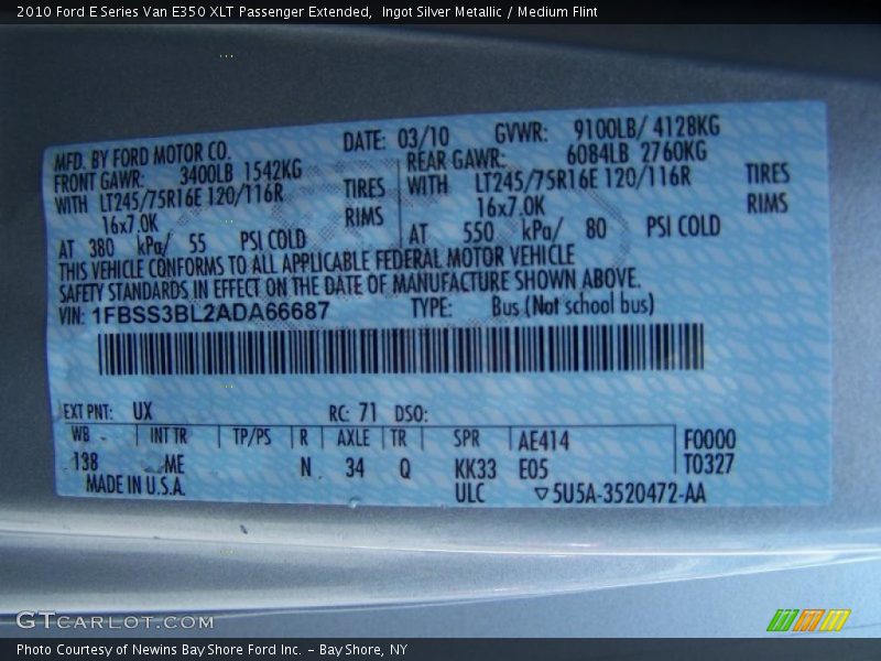 Ingot Silver Metallic / Medium Flint 2010 Ford E Series Van E350 XLT Passenger Extended
