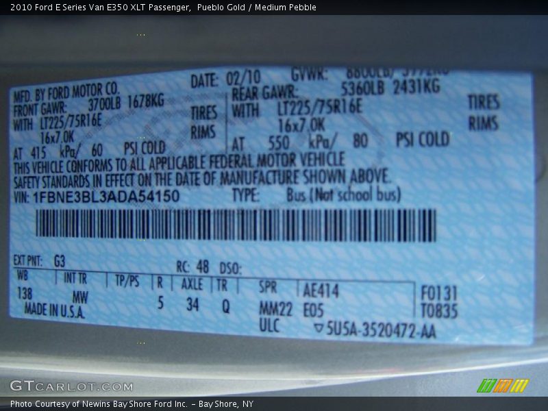 Pueblo Gold / Medium Pebble 2010 Ford E Series Van E350 XLT Passenger