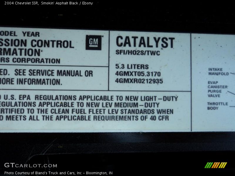 Info Tag of 2004 SSR 