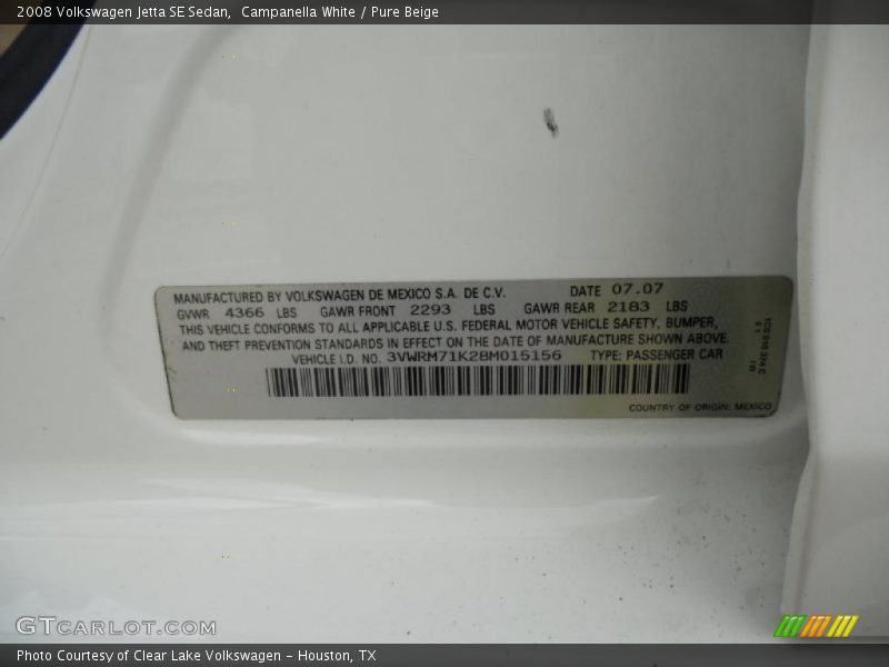 Campanella White / Pure Beige 2008 Volkswagen Jetta SE Sedan