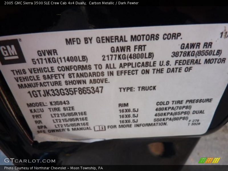 Carbon Metallic / Dark Pewter 2005 GMC Sierra 3500 SLE Crew Cab 4x4 Dually