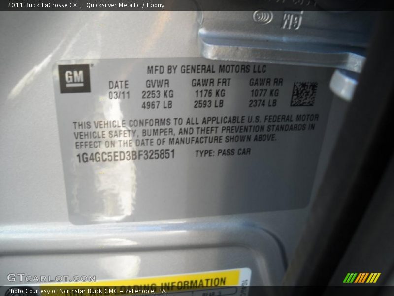 Quicksilver Metallic / Ebony 2011 Buick LaCrosse CXL