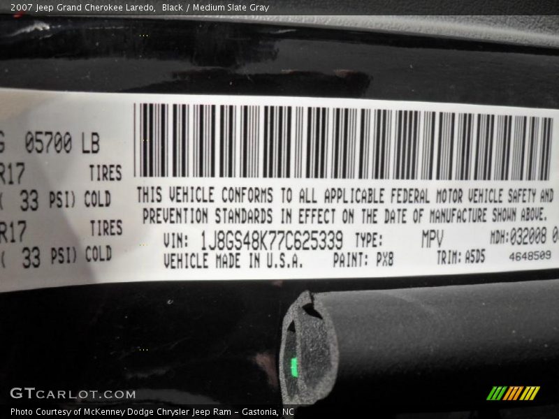 Black / Medium Slate Gray 2007 Jeep Grand Cherokee Laredo