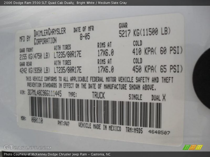 Bright White / Medium Slate Gray 2006 Dodge Ram 3500 SLT Quad Cab Dually