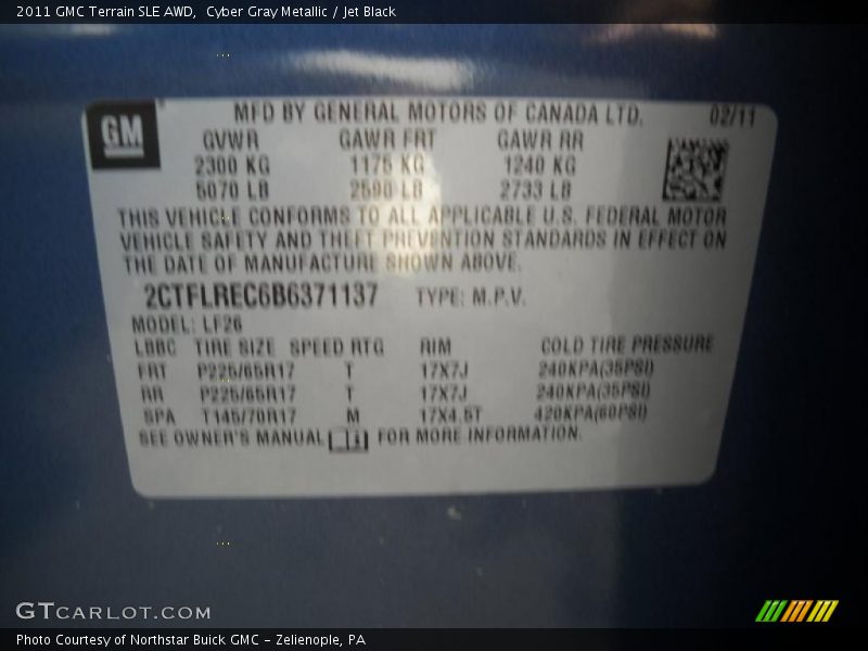 Cyber Gray Metallic / Jet Black 2011 GMC Terrain SLE AWD