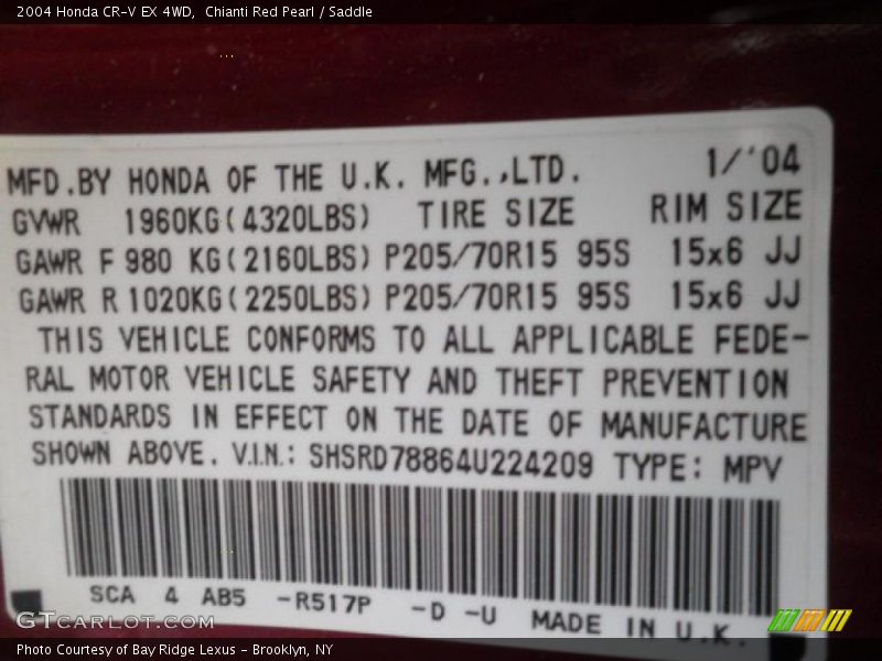 Chianti Red Pearl / Saddle 2004 Honda CR-V EX 4WD