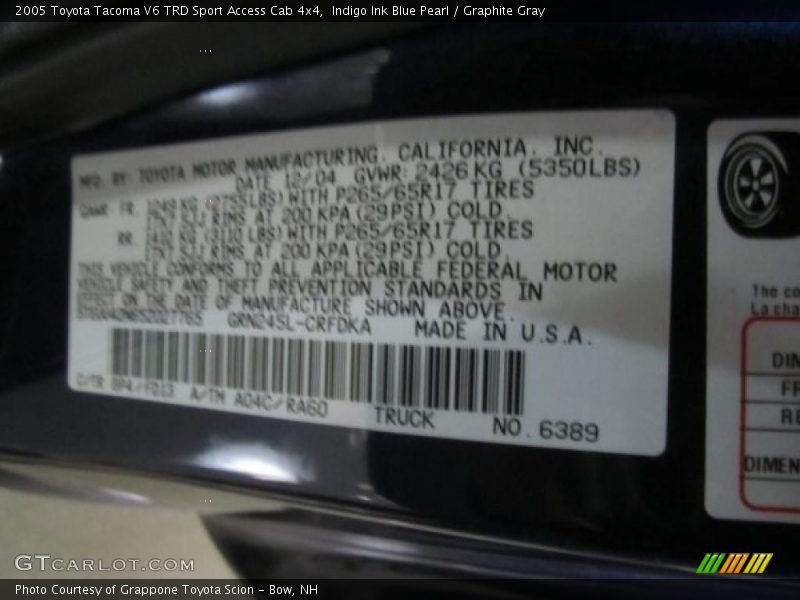 Indigo Ink Blue Pearl / Graphite Gray 2005 Toyota Tacoma V6 TRD Sport Access Cab 4x4