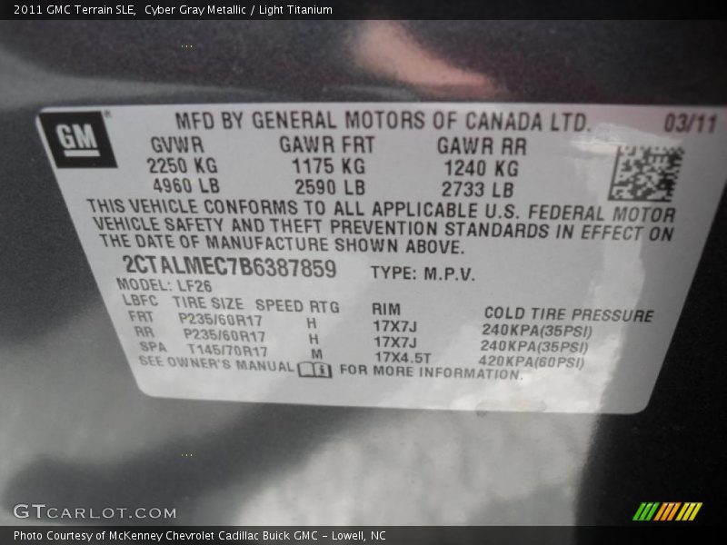 Cyber Gray Metallic / Light Titanium 2011 GMC Terrain SLE