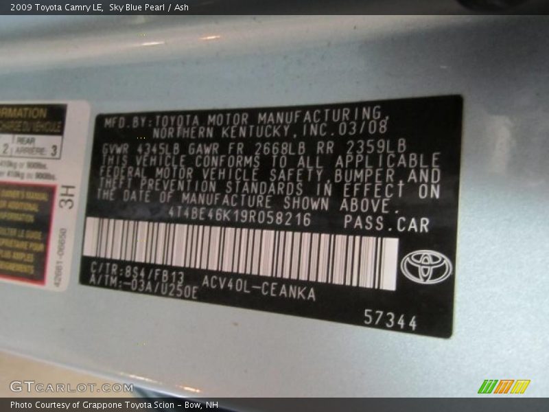 Sky Blue Pearl / Ash 2009 Toyota Camry LE