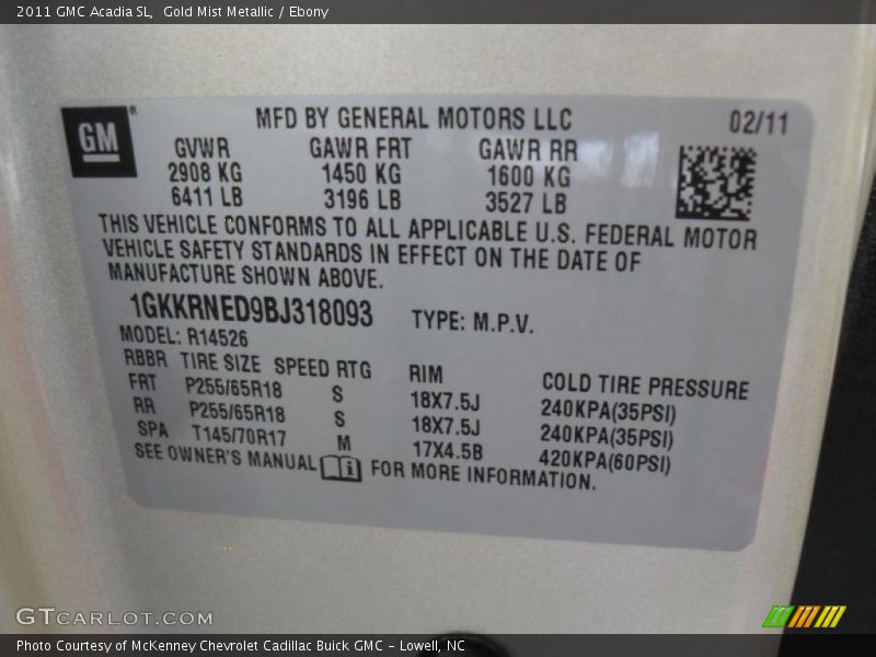 Gold Mist Metallic / Ebony 2011 GMC Acadia SL