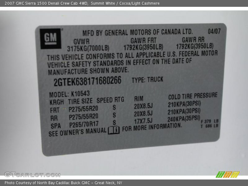 Summit White / Cocoa/Light Cashmere 2007 GMC Sierra 1500 Denali Crew Cab 4WD