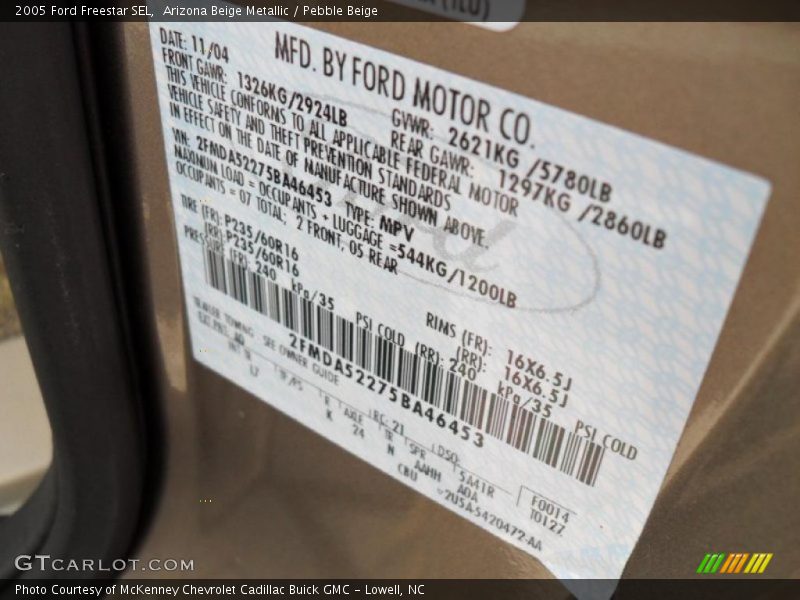 Arizona Beige Metallic / Pebble Beige 2005 Ford Freestar SEL