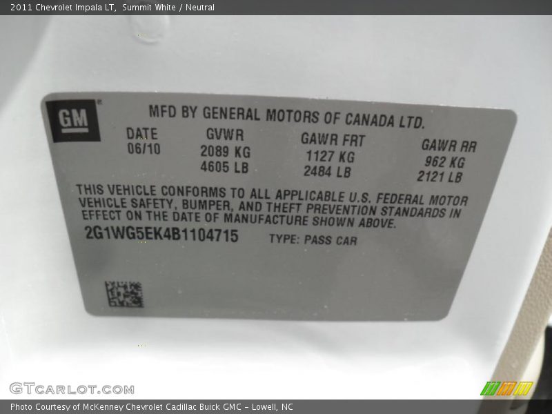 Summit White / Neutral 2011 Chevrolet Impala LT