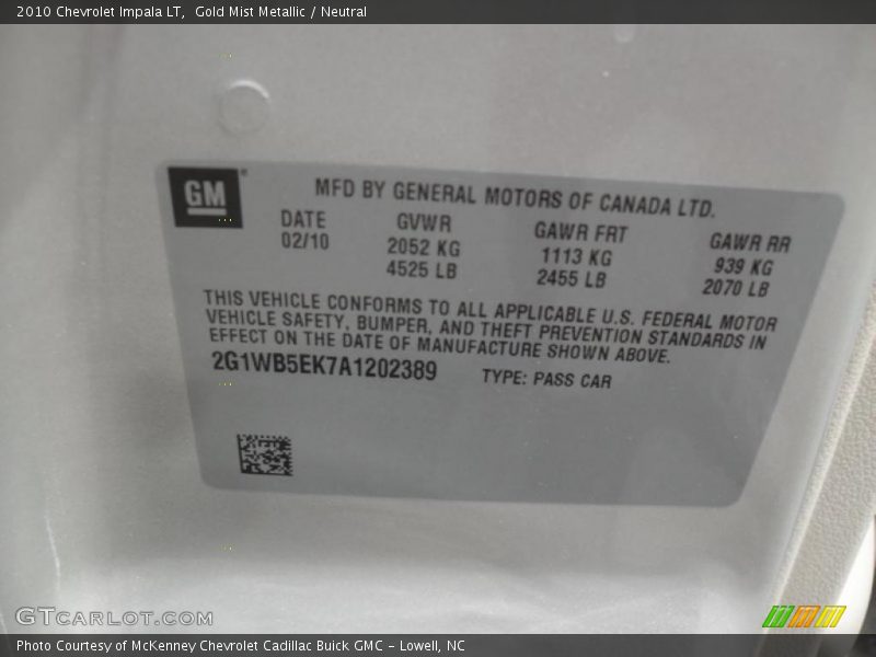 Gold Mist Metallic / Neutral 2010 Chevrolet Impala LT