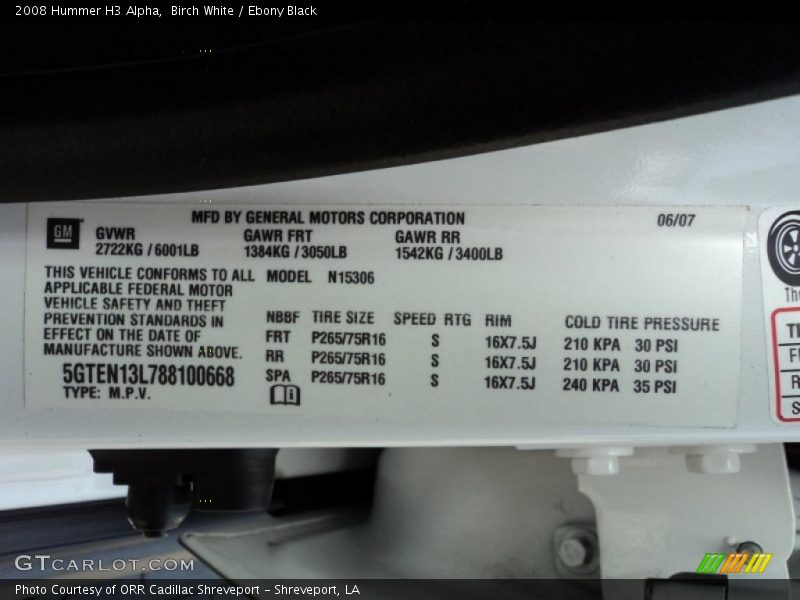 Birch White / Ebony Black 2008 Hummer H3 Alpha