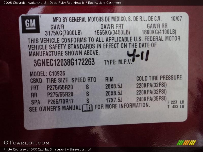 Deep Ruby Red Metallic / Ebony/Light Cashmere 2008 Chevrolet Avalanche LS