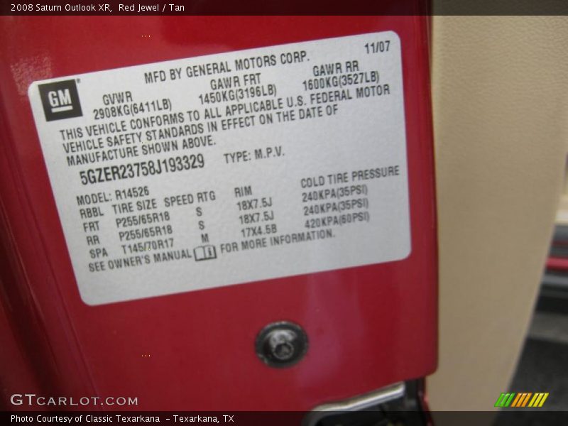 Red Jewel / Tan 2008 Saturn Outlook XR