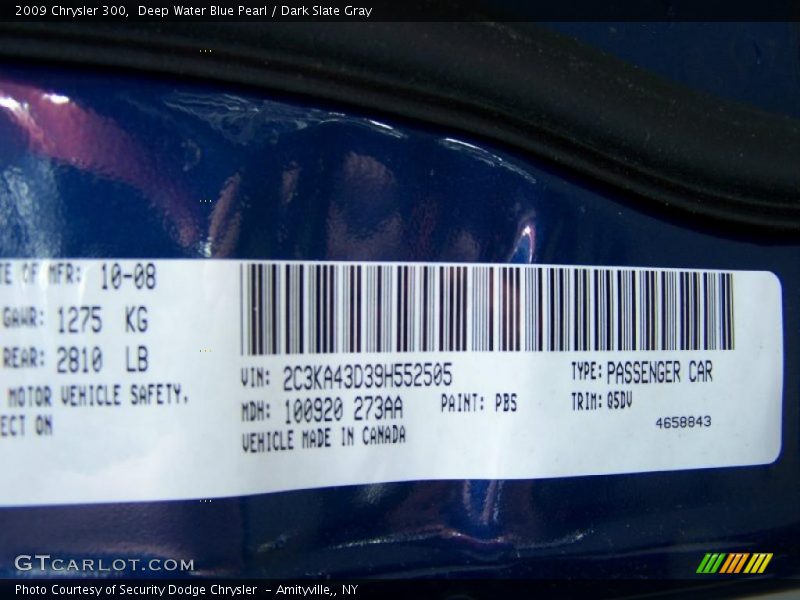 Deep Water Blue Pearl / Dark Slate Gray 2009 Chrysler 300