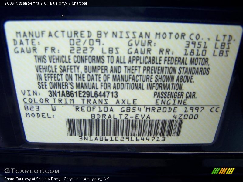 Blue Onyx / Charcoal 2009 Nissan Sentra 2.0