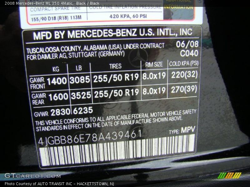 Black / Black 2008 Mercedes-Benz ML 350 4Matic