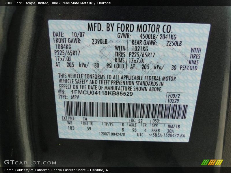 Black Pearl Slate Metallic / Charcoal 2008 Ford Escape Limited