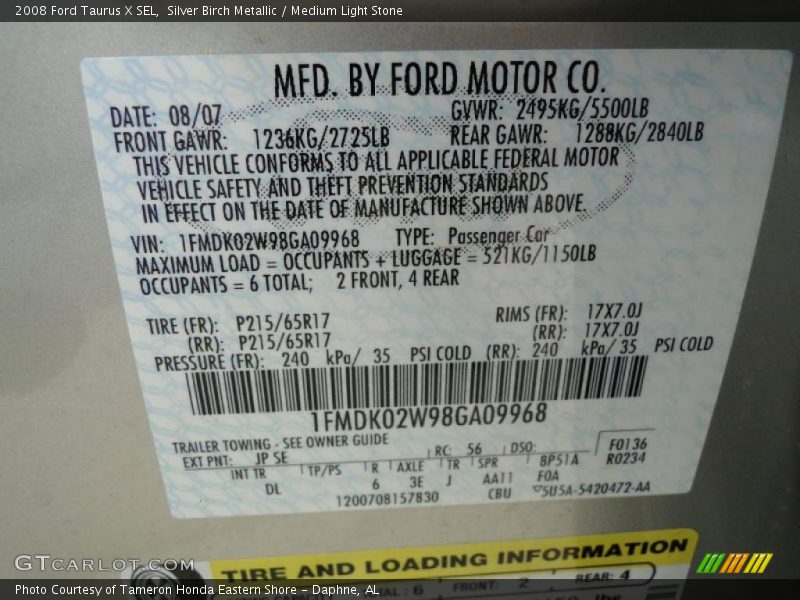 Silver Birch Metallic / Medium Light Stone 2008 Ford Taurus X SEL