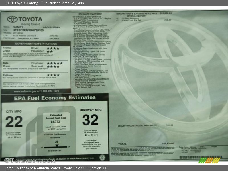 Blue Ribbon Metallic / Ash 2011 Toyota Camry