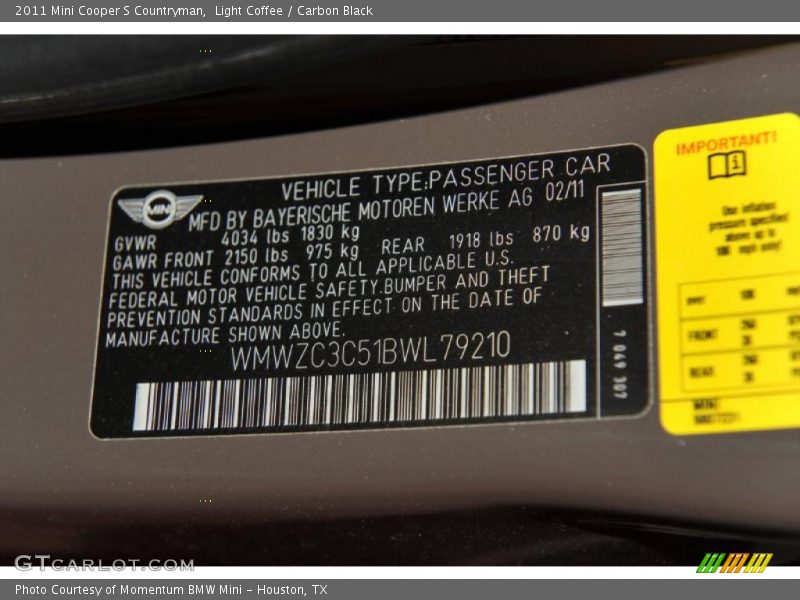 Light Coffee / Carbon Black 2011 Mini Cooper S Countryman