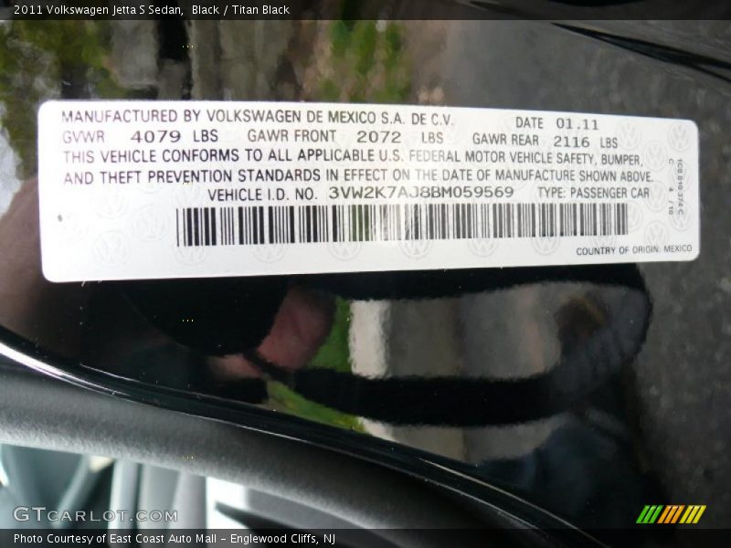 Black / Titan Black 2011 Volkswagen Jetta S Sedan