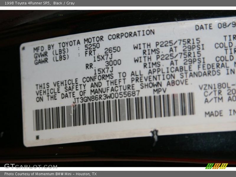 Black / Gray 1998 Toyota 4Runner SR5