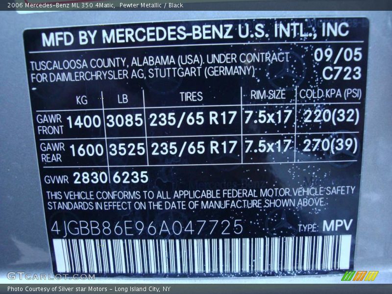 Pewter Metallic / Black 2006 Mercedes-Benz ML 350 4Matic