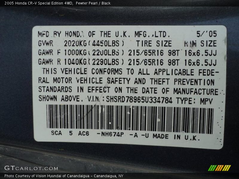 Pewter Pearl / Black 2005 Honda CR-V Special Edition 4WD