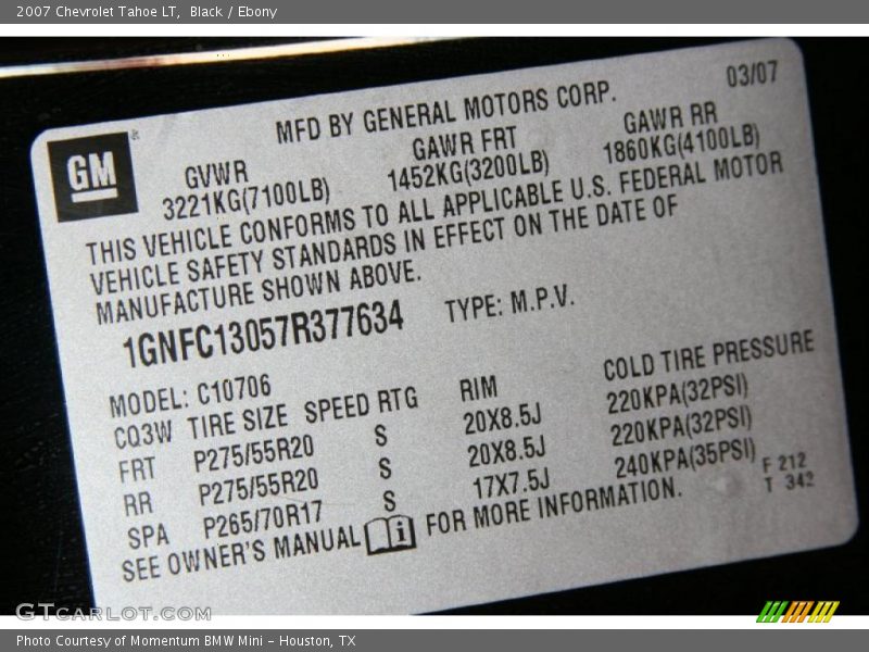 Black / Ebony 2007 Chevrolet Tahoe LT