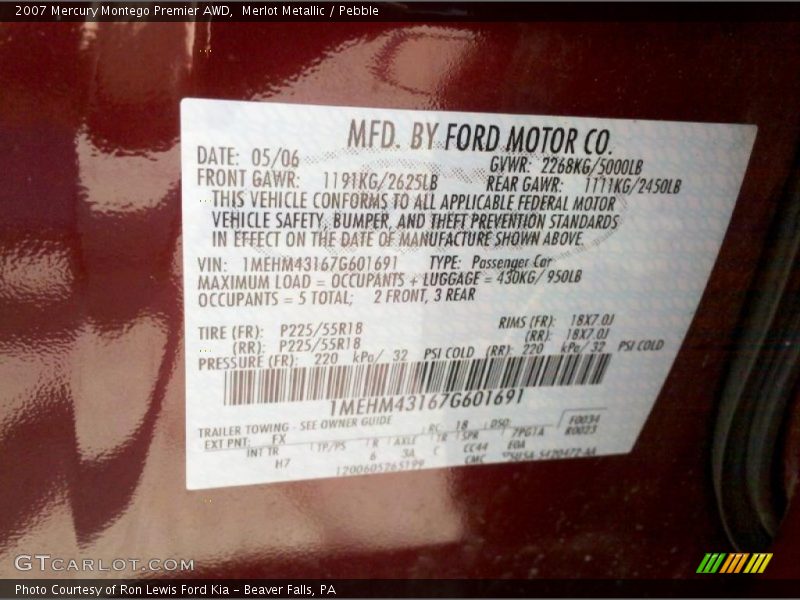 Merlot Metallic / Pebble 2007 Mercury Montego Premier AWD