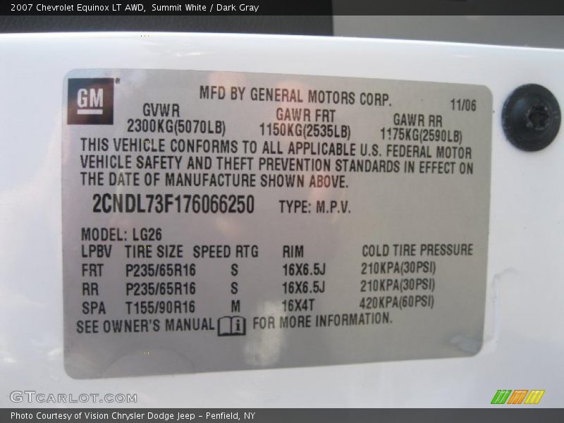 Summit White / Dark Gray 2007 Chevrolet Equinox LT AWD