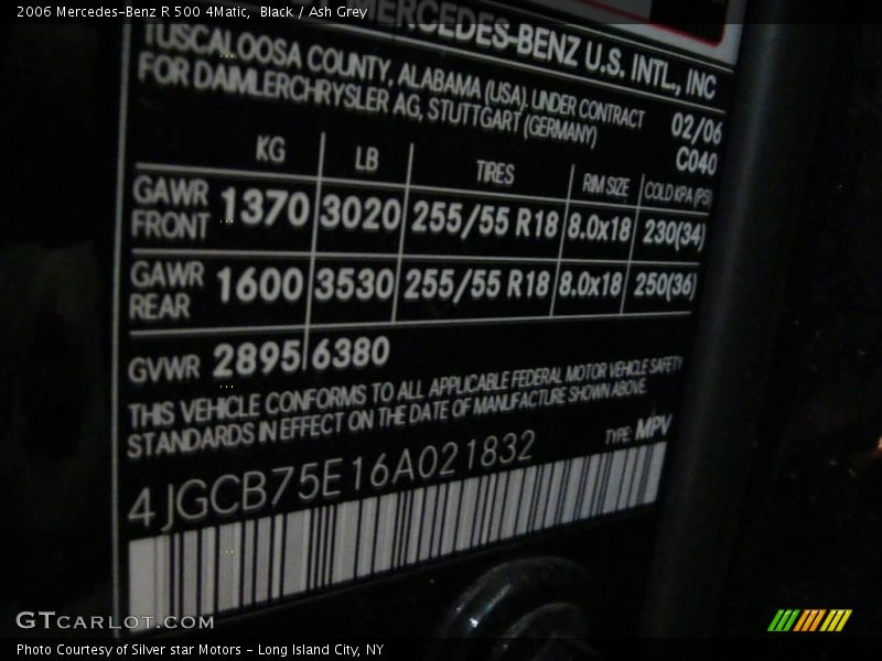 Black / Ash Grey 2006 Mercedes-Benz R 500 4Matic