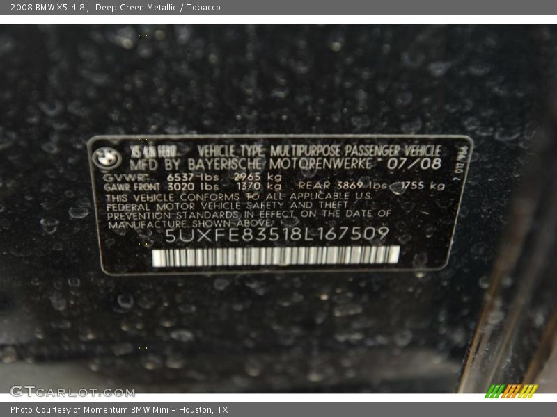 Deep Green Metallic / Tobacco 2008 BMW X5 4.8i