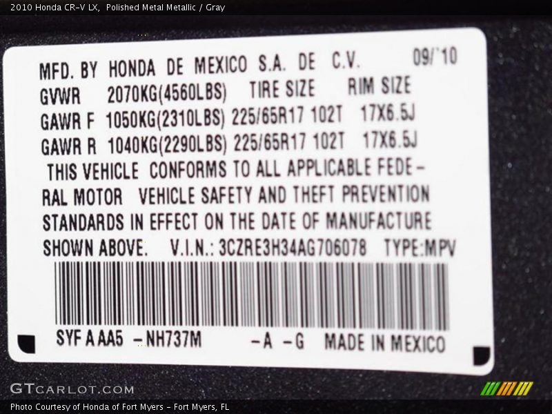 2010 CR-V LX Polished Metal Metallic Color Code NH737M