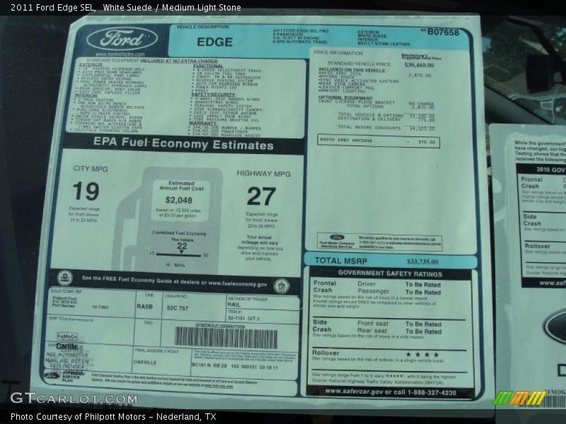 White Suede / Medium Light Stone 2011 Ford Edge SEL