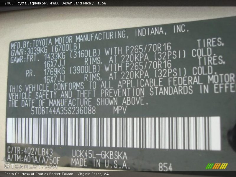Desert Sand Mica / Taupe 2005 Toyota Sequoia SR5 4WD