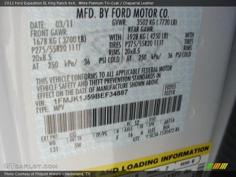 2011 Expedition EL King Ranch 4x4 White Platinum Tri-Coat Color Code UG
